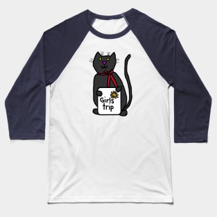 Cute Black Cat goes on Girls Trip Baseball T-Shirt